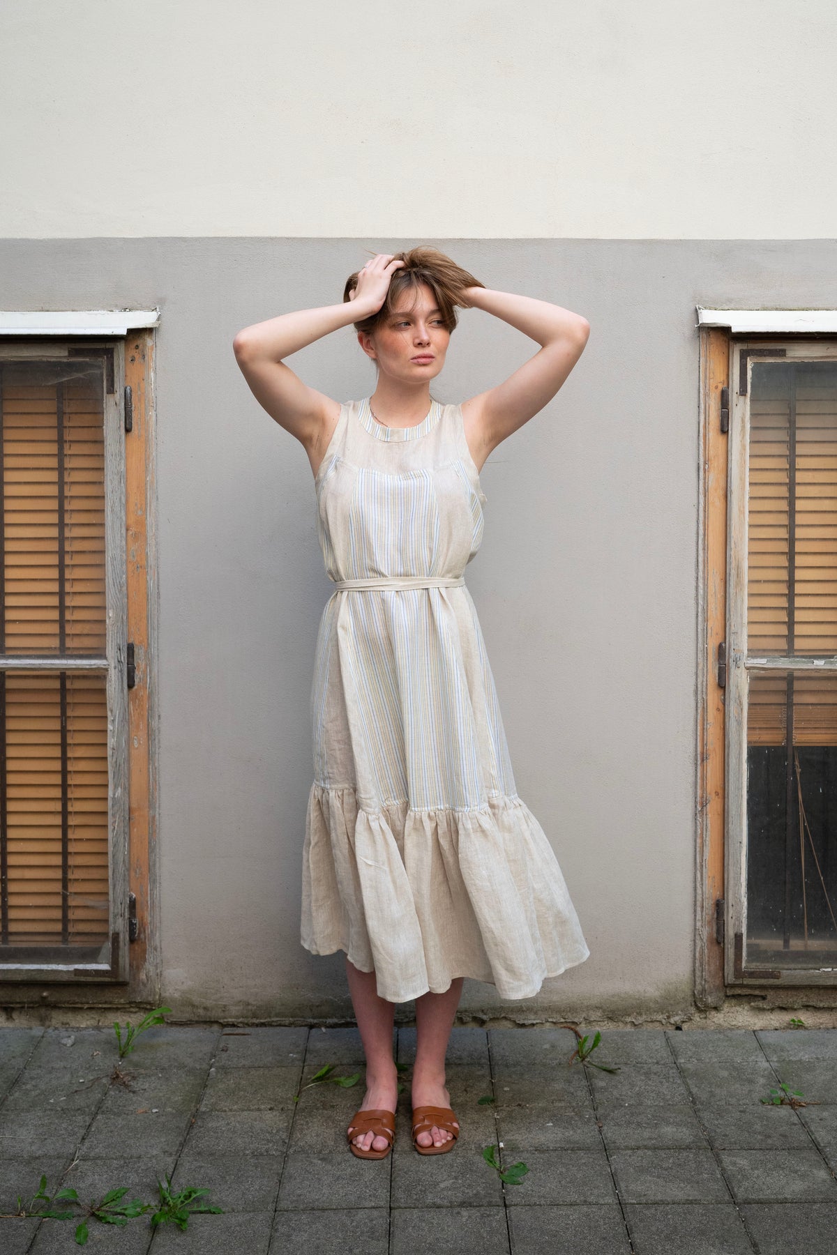 ENID DRESS IN LINEN STRIPE