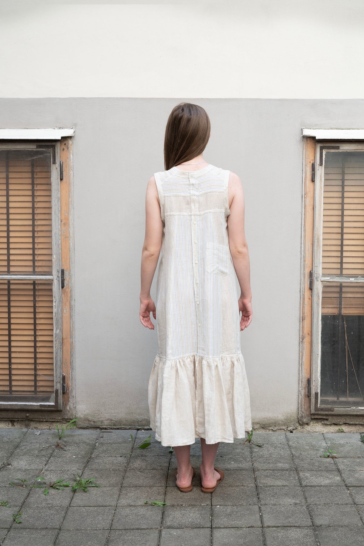 ENID DRESS IN LINEN STRIPE