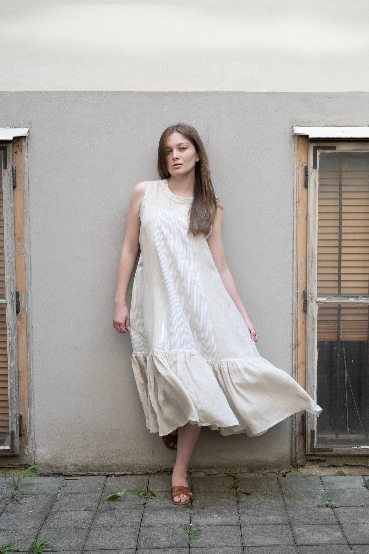ENID DRESS IN LINEN STRIPE