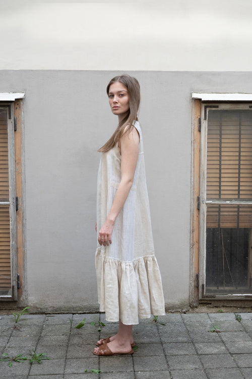 ENID DRESS IN LINEN STRIPE